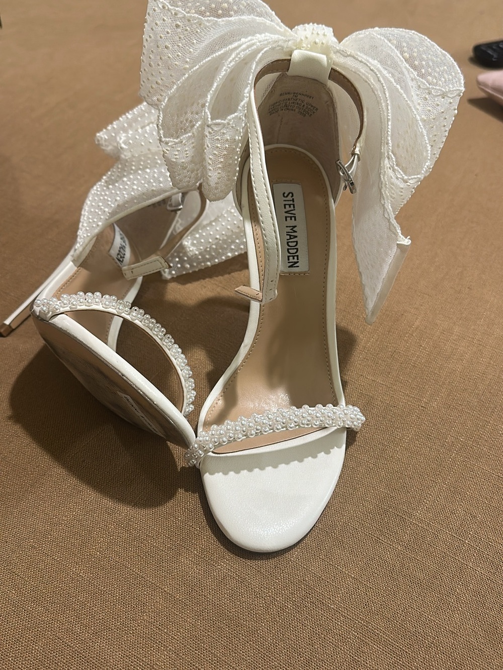 Steve Madden Ivory Pearl Strap Ankle-Heels with Bow